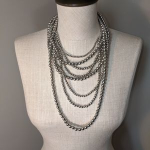 Multistrand beaded necklace glossy gray